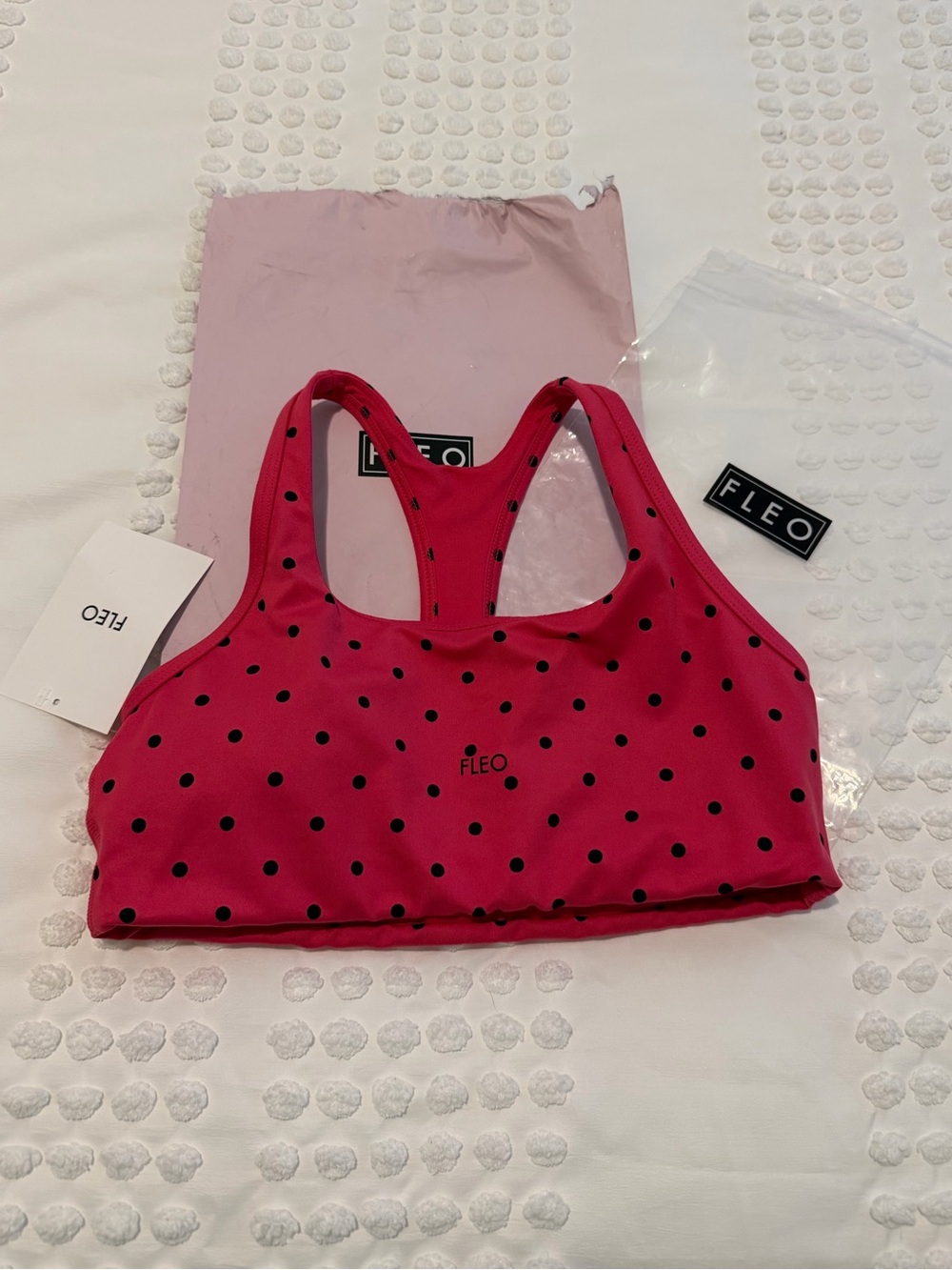 FLEO Sage Racerback Sports Bra Medium Support Ladybug Medium BNWT Pink Polka Dot - Picture 4 of 8